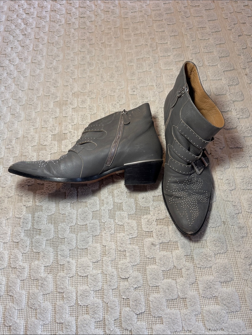 Chloe Gray Studded Leather Men’s Ankle Boots